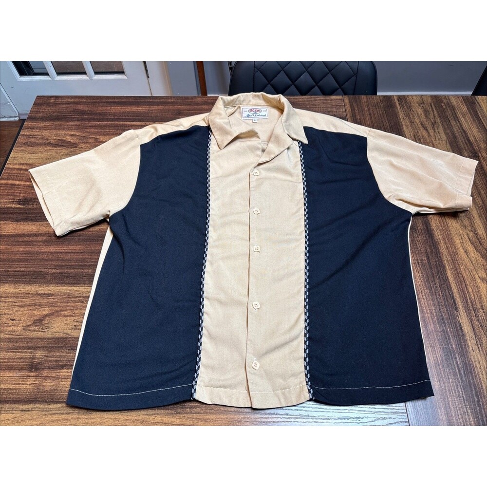 Vintage BC Ethic After Work Wear Shirt Mens Size L Bowling Camel Black Button Up